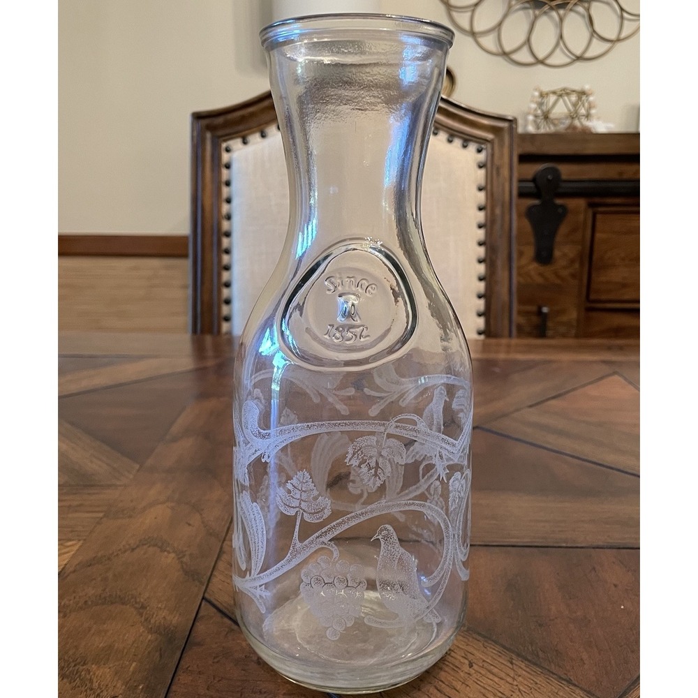 Vintage Norman Kosarin 1988 Paul Mason Wine Decanter Etched Grapes Birds - Picture 2 of 5